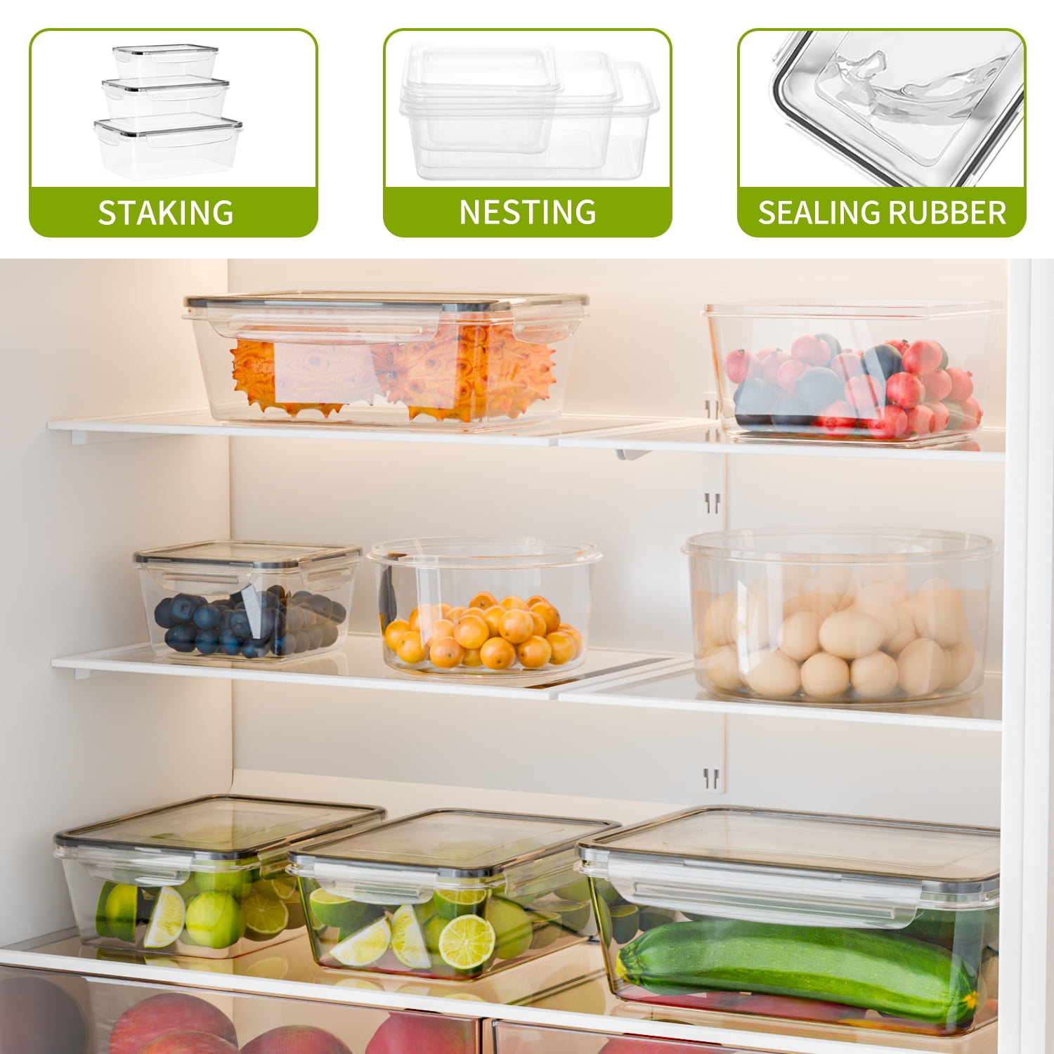 TINANA Food Storage Containers with Airtight Lids: 44 PCS Large Kitchen Storage Containers for Pantry Organizers and Storage, BPA-Free Meal Prep Container with Labels & Marker