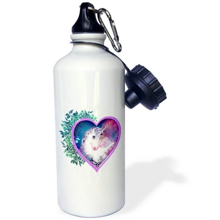 

3dRose Sweet Unicorn inside of a heart floral leaves myth legend Sports Water Bottle 21oz