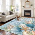 thumbnail image 2 of 8x10 Area Rugs for Living Room, Blue Beach Coastal Non Slip Area Rugs for Kitchen Bedroom Entryway, Summer Nautical Coral Shell Botanical Vintage Washable Carpet Runner Rug Floor Mats for Bedroom, 2 of 8