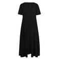 thumbnail image 3 of Oplxuo Women's Summer Baggy Cotton Linen Dress Loose Crew Neck Short Sleeve Swing Casual Babydoll Midi Dresses with Pockets, 3 of 3