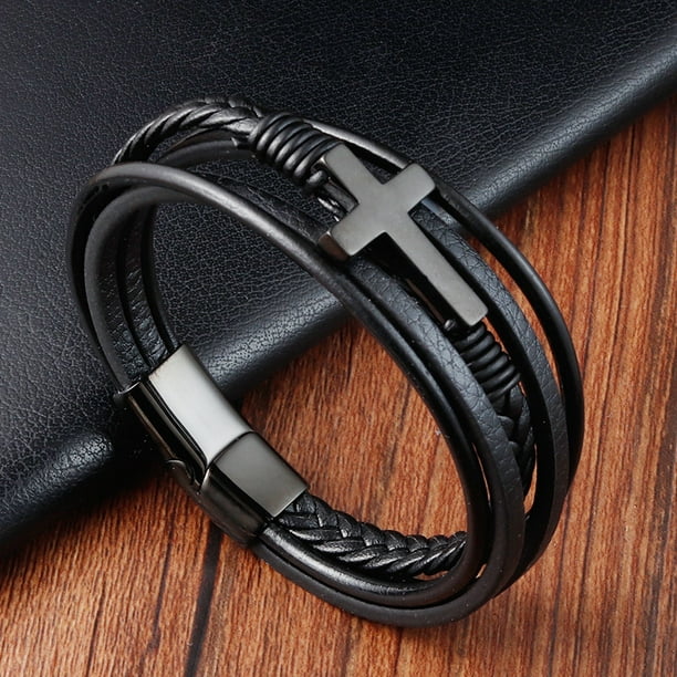 Strand Men's Genuine Leather Bracelet Black 21cm