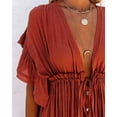 thumbnail image 6 of Kukuzhu Women Beach Cover Up Waist Boho Rope Dress Bikini Swimsuit Slubbed Button Pockets Holiday Sun Proof Tunic Gown, 6 of 7