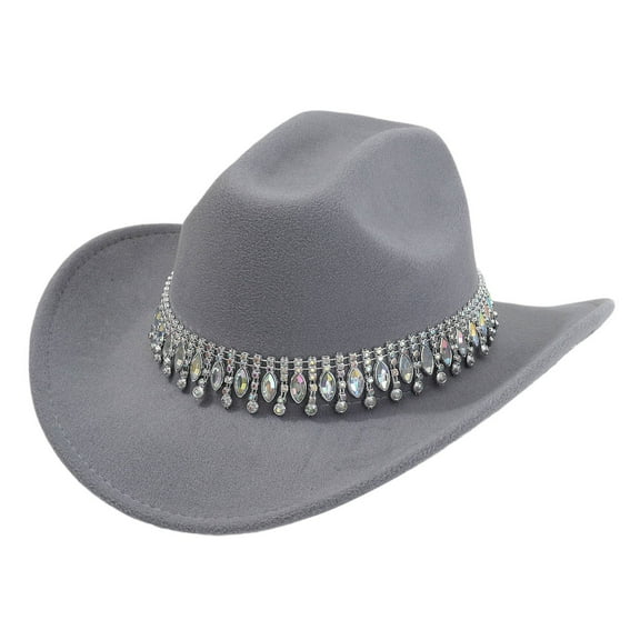 HJYCHN Elegant Western Cowboy Hat With Sparkling Rhinestone Decorations For Men And Women Jazz Party Wear Wide Brim Design Grey One Size