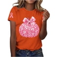 thumbnail image 2 of Haivin Womens Autumn T-Shirt, Shiny Glitter Breast Cancer Awareness Pumpkin Print, Short Sleeve Round Neck Top for Fall Fashion and Casual Wear, 2 of 3