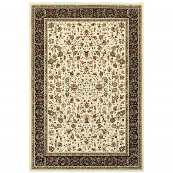 HomeRoots 509108 4 x 6 ft. Ivory & Black Oriental Power Loom Stain Resistant Rectangle Area Rug