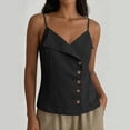 thumbnail image 6 of SHTXOZHI Womens Linen Wrap Neck Tank Tops Spaghetti Strap Button Front Cropped Tees Casual Sleeveless Basic Shirts, 6 of 7