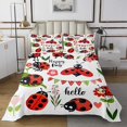 thumbnail image 1 of Cartoon Ladybug Queen Quilt Set for Kids Boys Girls Cute Insect Animal Coverlet Set, Pink Red Floral Flower Bedding Set Wild Ladybird Bedspread Set, Spring Garden Bed Quilt, 1 of 5