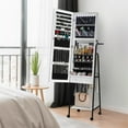 thumbnail image 3 of Zimtown Mirrored Jewelry Cabinet, 8 LEDs Jewelry Armoire Storage Organizer with 4 Wheels, Coat Rack Shelf, White, 3 of 11