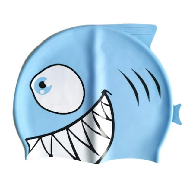 Silicone Kids Swimming Cap with Fun Shark Design for Water Protection and Comfort