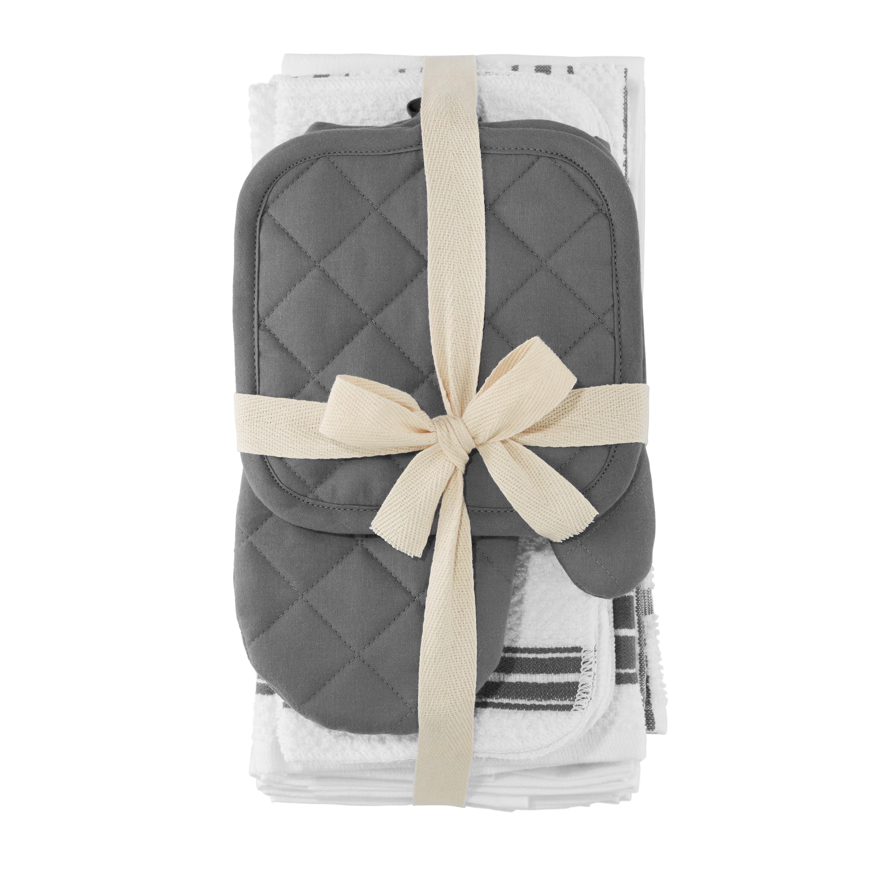 Mainstays 20-Piece Terry Stripe Kitchen Towel, Dish Cloth, Flour Sack, Oven Mitt, and Pot Holder Set