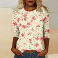 thumbnail image 2 of CYMMPU Spring Tops Crew Neck 3/4 Sleeve Blouses for Women Dressy Casual Fall Trendy Shirts Tunic Tops Floral Pattern Loose Fit Lightweight Basic Tees Multicolor XL, 2 of 5