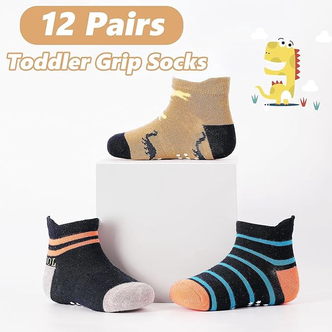 Toddler Baby Non Slip Ankle Socks with Grippers Kids Boys Girls Socks 12 Pairs for 1-7 Years Infant Children