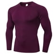 thumbnail image 2 of Gym Shirts Men Summer Solid Striped Crew Neck Long Sleeve Tight Fitting Shirts for Men Sports Top, 2 of 5
