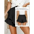 thumbnail image 5 of QAFOPEH Women Ruffle Elastic High Waist Shorts Solid Color Loose Beach Shorts, 5 of 5