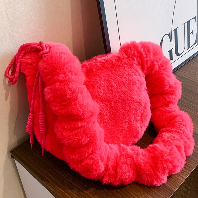 Bolso tipo cartera peludo para mujer bolso bandolera esponjoso de piel sintética bolso de ocio para mujer de Color sólido
