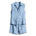 thumbnail image 7 of Mifsaly Summer Short Sets for Women Sleeveless Button Up Shirts and Loose Shorts with Pockets Lightweight Textured Casual Travel Vacation Matching Lounge Outfits Light Blue,M, 7 of 7