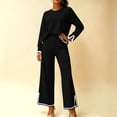 thumbnail image 5 of Two Piece Sets for Women Fall Outfits Lounge Set Casual Long Sleeve Round Neck Top Loose High Waist Wide Leg Pants 2 Piece Tracksuit, 5 of 5