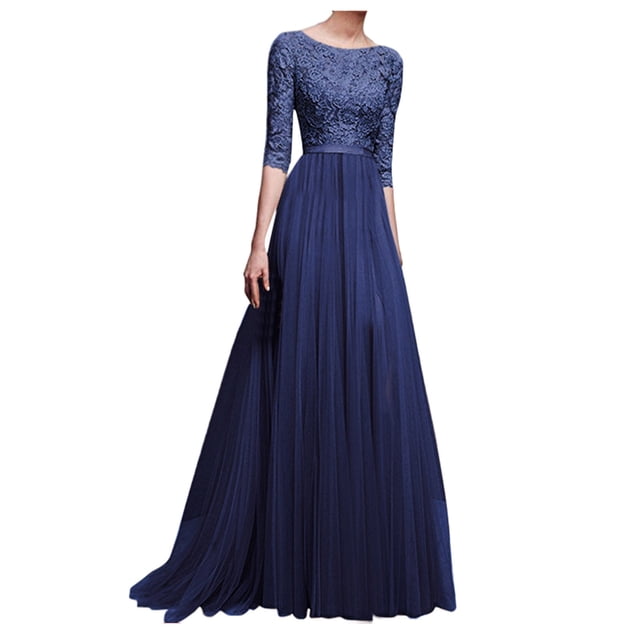WTXUE Robes d'Uniforme, Robes de Banquet à Manches Courtes Vestidos Casuales Para Mujer Col Rond, Robe à Paillettes pour Femme Robe de Fête Col en V Robe Unie Maxi Grande Taille pour Femme, Bleu Taille g