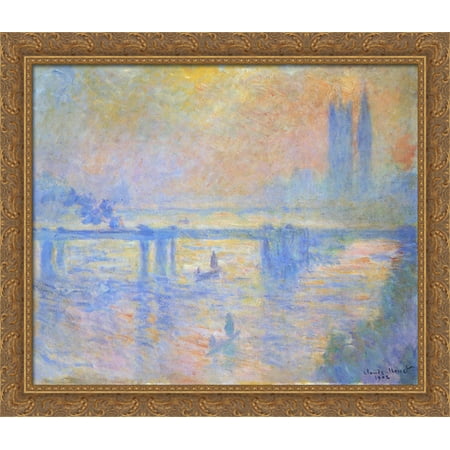 Charing Cross Bridge 34x28 Large Gold Ornate Wood Framed Canvas Art By Claude Monet