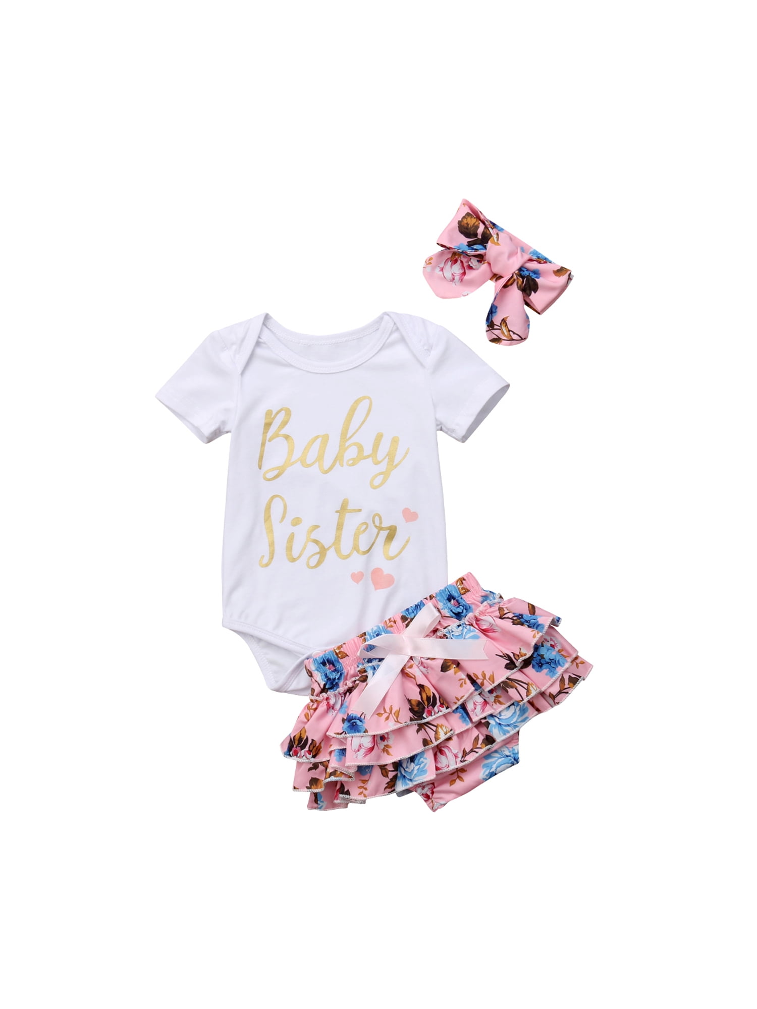 Toddler Infant Baby Girls Outfits Clothes Letter Floral Romper Shorts Pants Set 