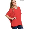thumbnail image 2 of J. METHOD Women's Tunic Top - Woven Airflow V-neck Dolman Short Sleeve T Shirts with Chest Pocket, 2 of 2