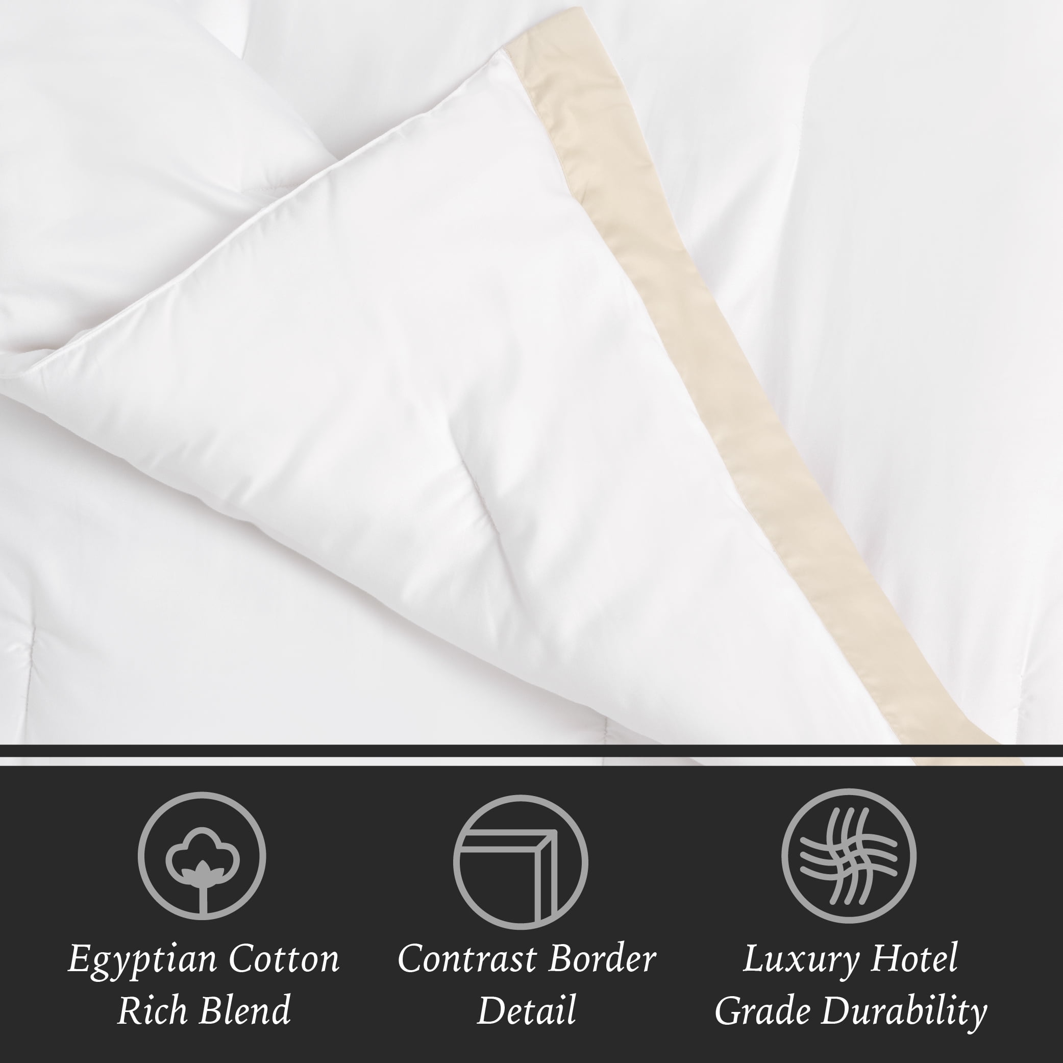 Hotel Style 3-Piece Beige/White Egyptian Cotton-Rich Blend Luxury Comforter Set, King