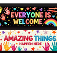 thumbnail image 6 of LUUFILx Vibrant Welcome Banner Handprint Design Everyone is Welcome Amazing Things Happen Here Backdrop Party Event Classroom Decoration Colorful Wall Poster Display, 6 of 9