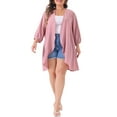 thumbnail image 2 of Agnes Orinda Women's Plus Size 3/4 Batwing Sleeve Polyester Casual Cardigan 4X Pink, 2 of 6