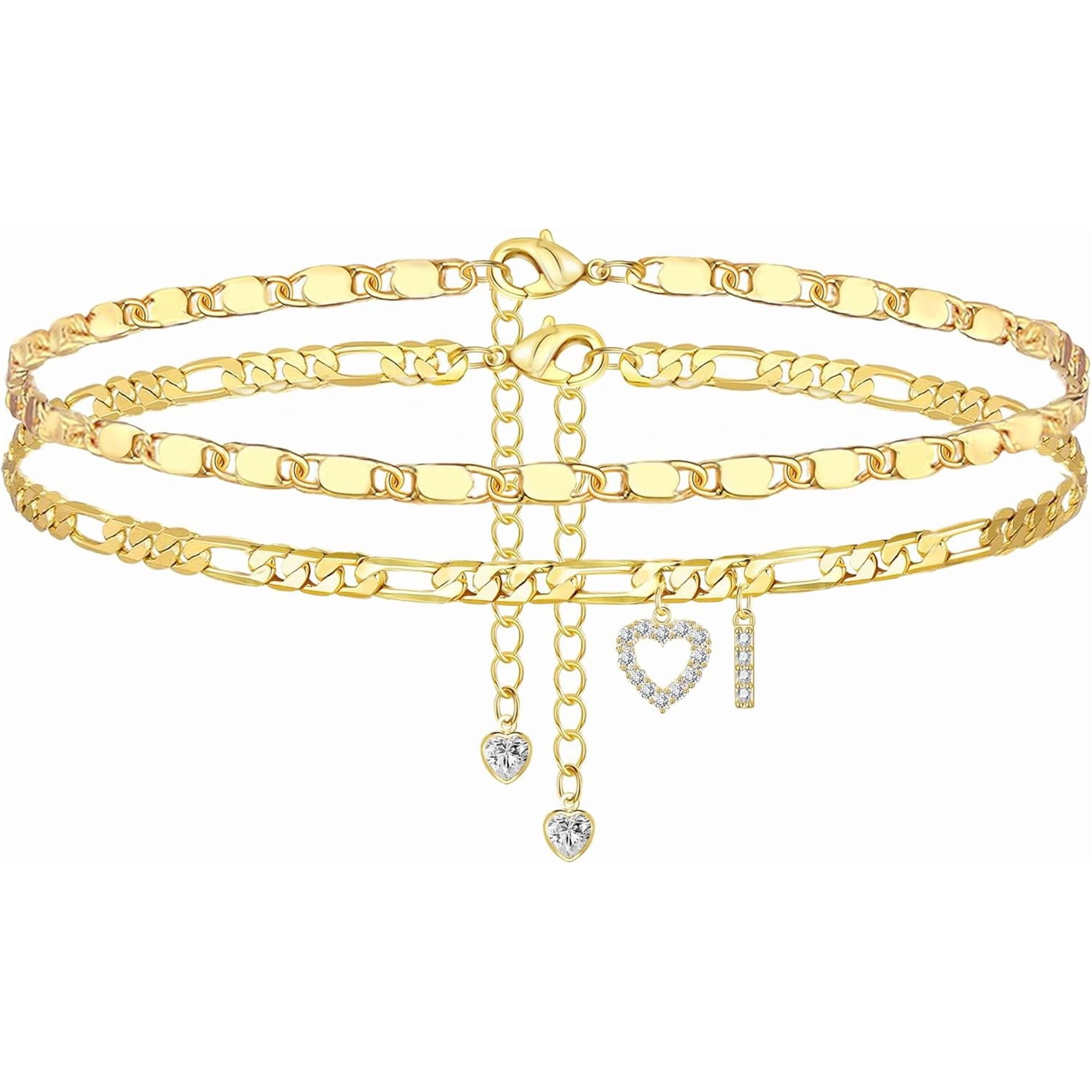 Ankle Bracelets for Women,14K Gold Plated Initial Anklets Dainty Heart Letter Ankle Bracelets Layered Gold Anklets for Women Non Tarnish A to Z Summer Beach Jewelry