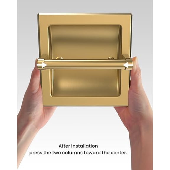 Recessed Gold Toilet Paper Holder, in Wall Toilet Paper Holder Pivoting, Gold Wall Mount Toilet Paper Roll Holder, Bathroom Brushed Brass Stainless Steel Tissue Holder