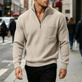 thumbnail image 6 of Nmnitkp Mens Sweatshirt Solid Corduroy Stand Collar Half Zip Long Sleeve Plus Size Pullover Loose Fit Chest Pocket Casual Layering Top for Fall Winter Office Daily Travel Weekend Wear Beige,XL, 6 of 9