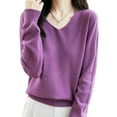 thumbnail image 2 of Aueoeo Women's Casual V-Neck Sweater Solid Color Basic Knitted Sweater Fashion Outfit Basic Classic Loose Sweater, 2 of 5