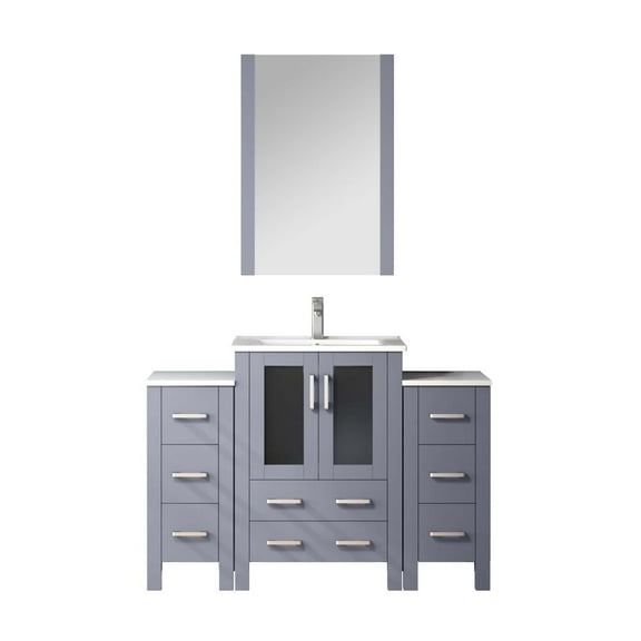 Volez 48 in W Dark Grey Single Vanity with Side Cabinets, Ceramic Top, and Faucet Set