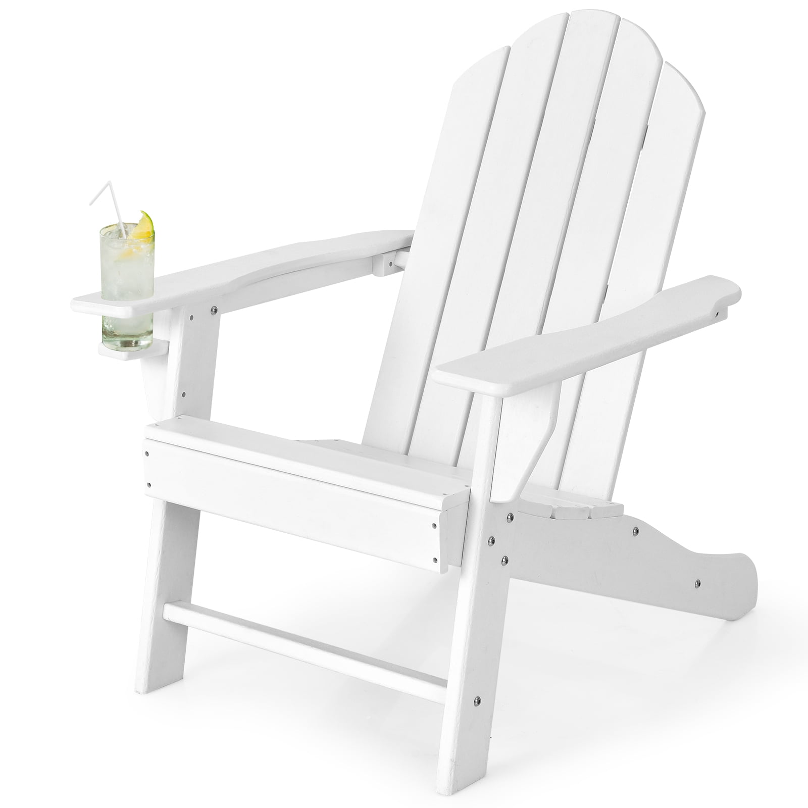 Patiojoy Adirondack Chair Outdoor with Cup Holde Weather Resistant Lounger Chair for Backyard
