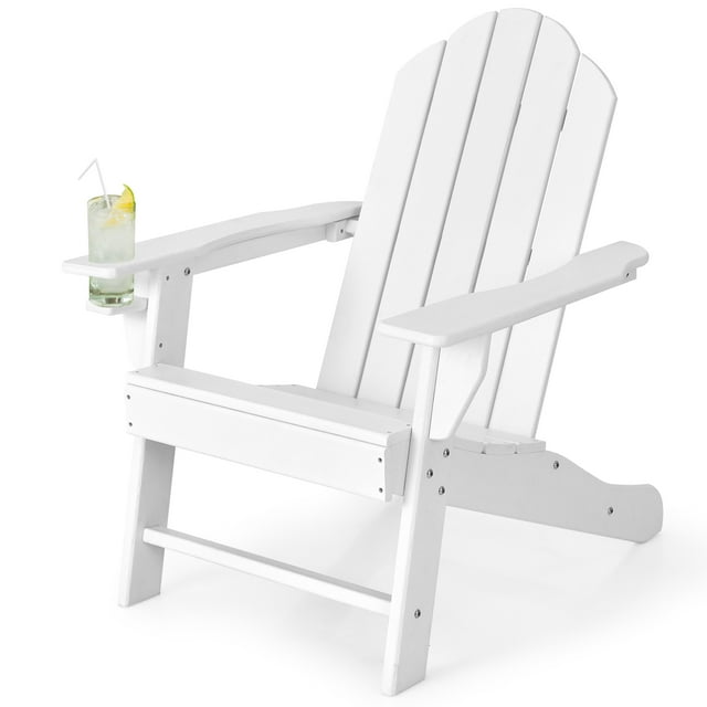 Patiojoy Chaise Adirondack Chaise de Foyer Extérieure avec Porte-Gobelet Chaise Longue Résistante aux Intempéries pour Cour Arrière Jardin Patio et Terrasse Blanc