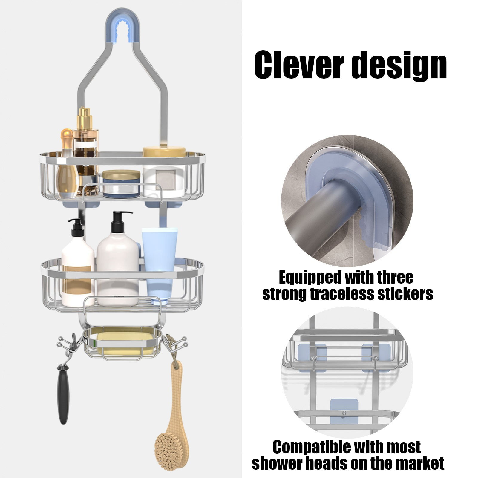 ZZkhGO Shower Caddy Hanging Rack 3 Tier, Over Shower Head Organizer with Soap Dish, Bathroom Shelf for Shampoo Towels