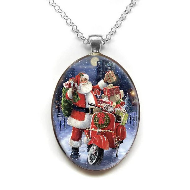 Collar con colgante ovalado de Papá Noel para mujer, moda creativa, tendencia hermosa, regalo de fiesta de joyería