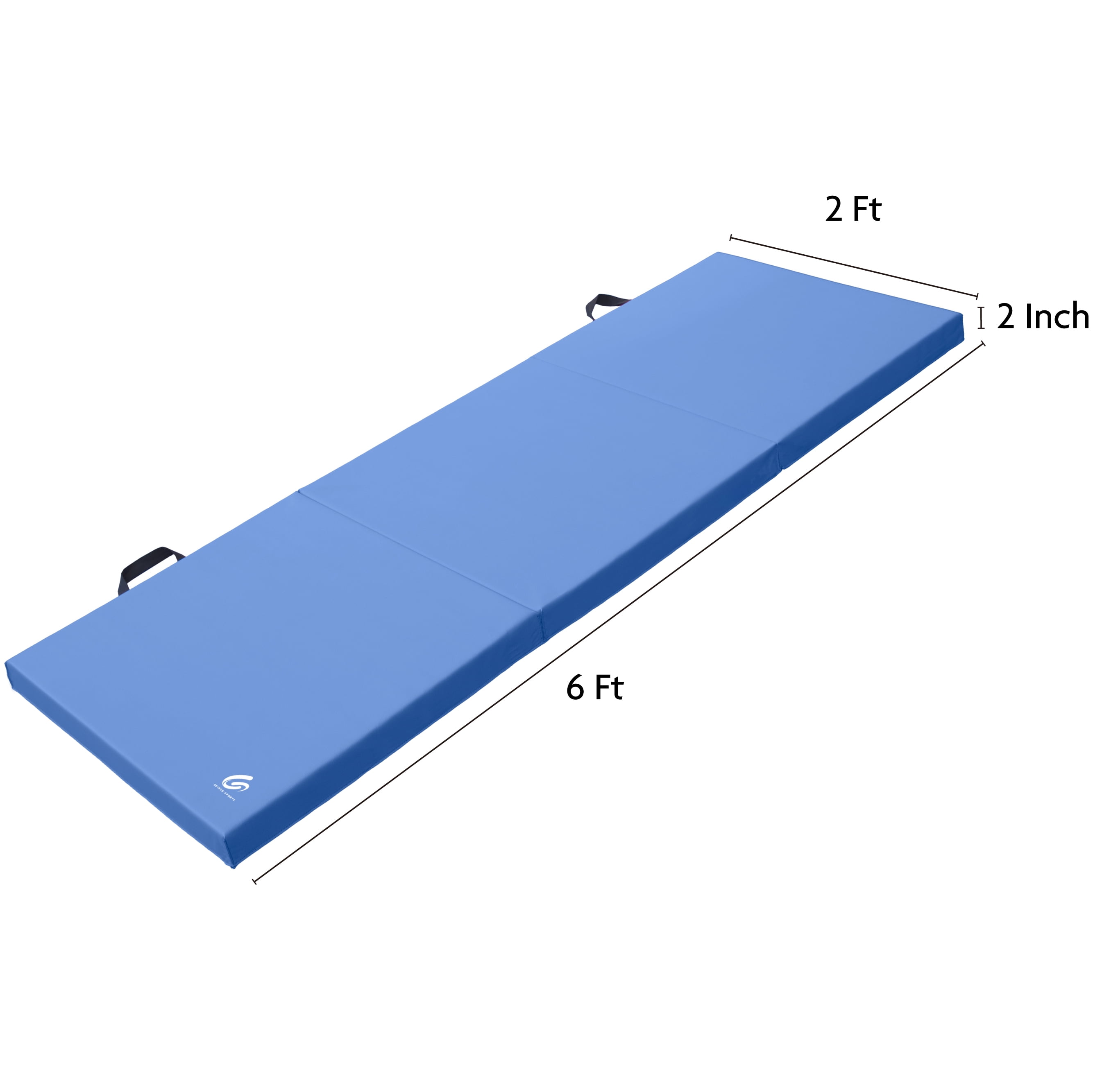 Coinus Sports Tri-Fold Gymnastics Exercise Mat with Handles, 6' x 2' x 2", Blue