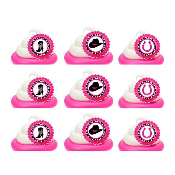 Western CowGirl Easy Toppers Cupcake Decoration Rings -24pk