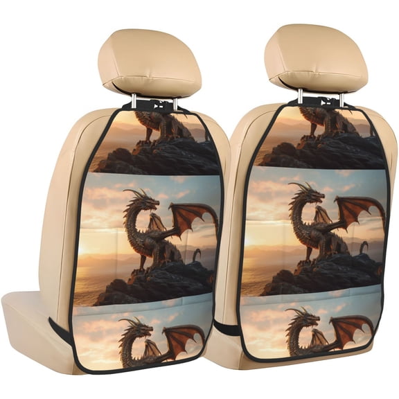 Xecao Sky Sunset Bronze Dragon Pattern Car Seat Back Protector 2 Pack Large Capacity Pocket, Kick Mats Back Seat Protector
