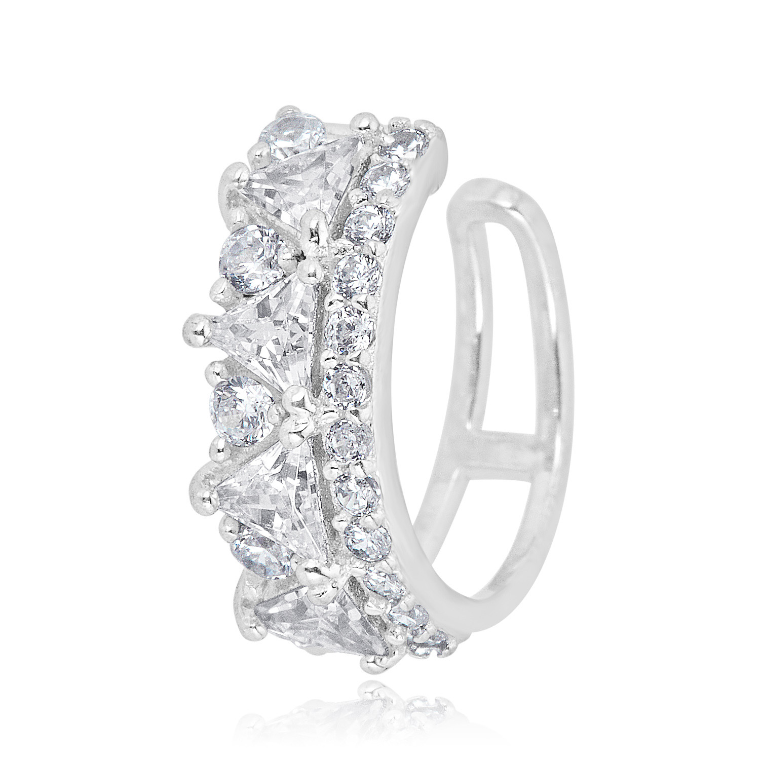 AVORA 925 Sterling Silver Cubic Zirconia CZ Double Row Ear Cuff - Picture 16 of 16
