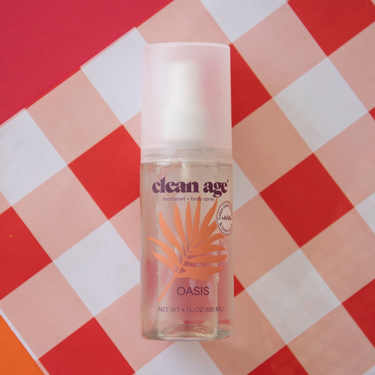 2-Pack Clean Age Aluminum-Free Deodorant & Body Spray for Whole Body (4 oz) Oasis Scent, Body Acne Spray