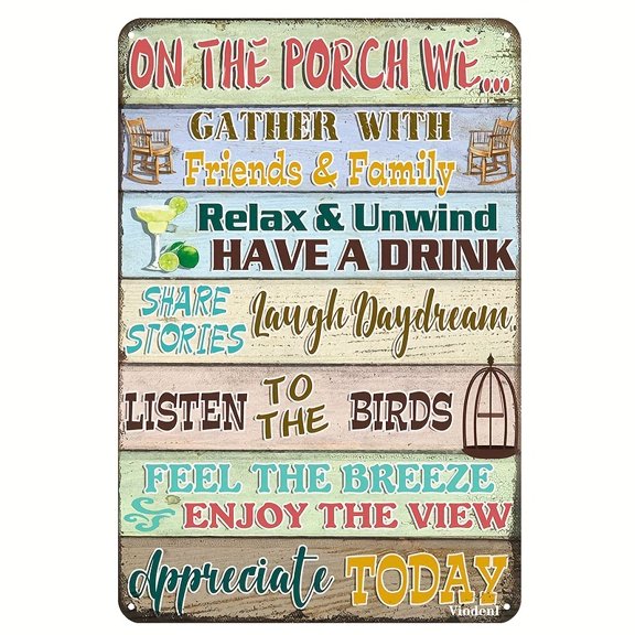 Vintage Metal Tin Sign Porch Rules Home Yard Decor， Farmhouse Bar Coffee Wall Decor Sign 12x8 Inches