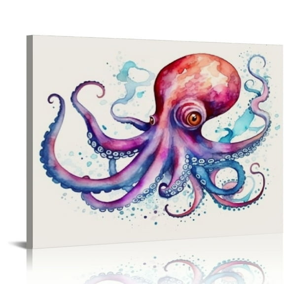 EastSmooth Watercolor Octopus Decor Wall Art, Abstract Sea Animal Canvas Painting Prints Blue Ocean Nautical Decor Artwork Sea Life Art Posters For Living Room Bedroom Bathroom Framed Home Decoration