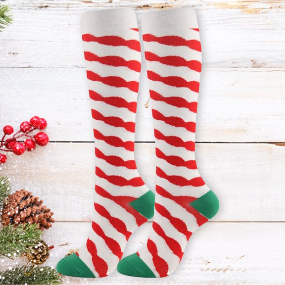 Harpily Women's Knee High Socks Cotton Pad Sports Leisure With Stripes Patten Warm Christmas Halloween Socks for or Daily Use