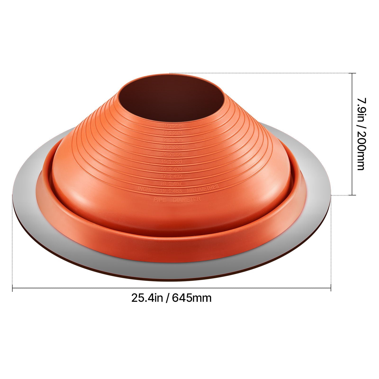 Roof Pipe Flashing Kit, 1 Pack Red Silicone Round Boot, 25.4 x 7.9", Fits Pipe OD 10" to 19", Aluminum Base, for Metal & Wood Roofs, Chimneys & Vents