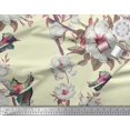 thumbnail image 2 of Soimoi Yellow Japan Crepe Satin Fabric Floral & Bird Print Fabric by the Yard 44 Inch Wide, 2 of 3