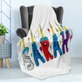 thumbnail image 4 of Sarah Soft Flannel Fleece Throw Blanket, Celebratory Birthday Girl Name Lettering with Colorful Letters and Balloons, Cozy Plush for Indoor and Outdoor Use, 50" x 70", Multicolor, by Ambesonne, 4 of 5