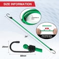 thumbnail image 3 of Woeilo 24 Inch Bungee Cord with Hooks, 4 Pack Superior Rubber Heavy Duty Straps Strong Elastic Rope for Outdoor Tent, Luggage Rack, Camping, Cargo, RV, Bike, Transporting, Storage, Green Green 24", 3 of 5