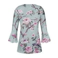 thumbnail image 4 of Aloohaidyvio 3/4 Sleeve Shirts for Women,3/4 Sleeve Boho Shirts for Women Vintage Floral Dressy Tunic Tops Casual Button Ruffle Sleeve Tees Blouses, 4 of 5